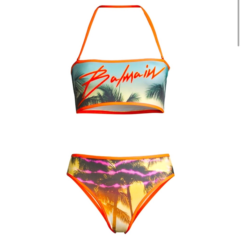 Balmain Palm Tree Bandeau Bikini
